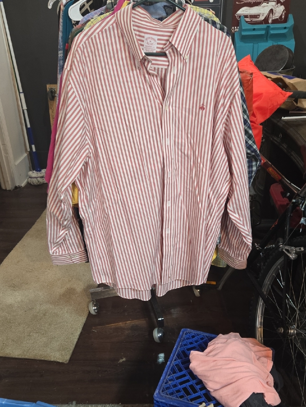 Nwot Brooks Brothers Red & White Striped Button-Down Shirt XL